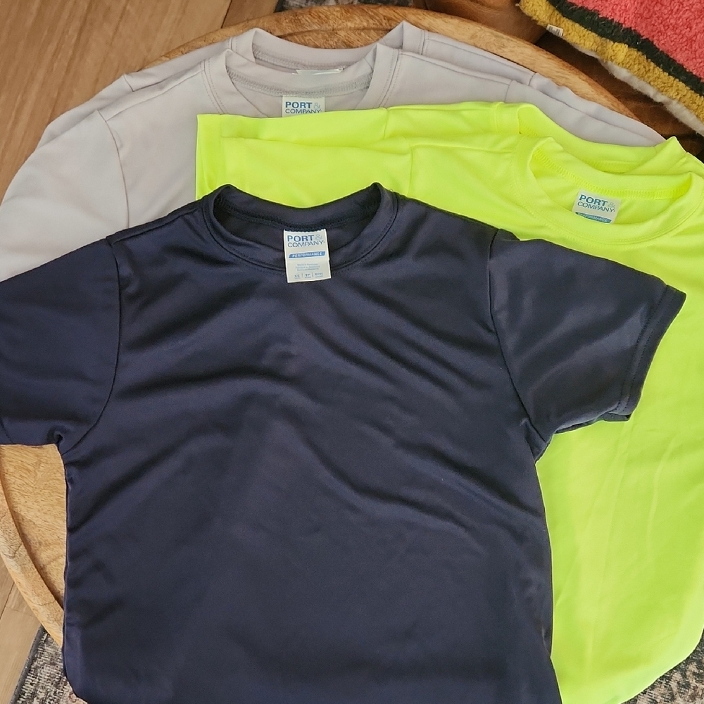 5 NEW Port and Company YXS Tees Navy, Gray, Neon